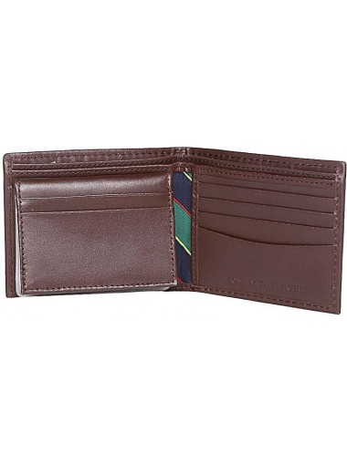 Tommy Hilfiger Men's Metal Logo Leather Passcase Wallet - Brown